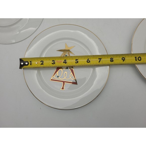 Pier 1 One Christmas Tree Porcelain Salad Dessert Plates Set of 4 Red Gold - Picture 5 of 7